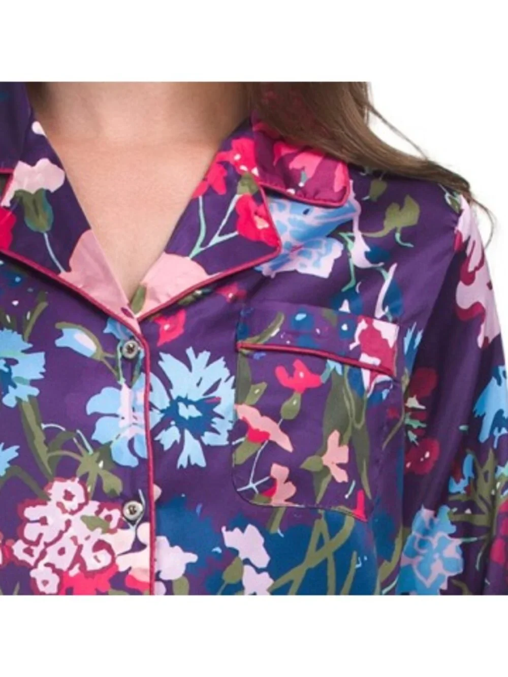 DALIA MACPHEE 2pc Satin Floral Notch Collar Pajama Top And Pants Set